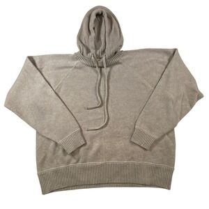 Club Monaco Cashmere Blend Hoodie Oversized Wool Knit Sweater Taupe L/G